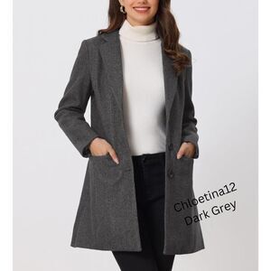 New Women Lapel Collar Long Wool Pea Coat Grey Button Down Gorgeous Coat